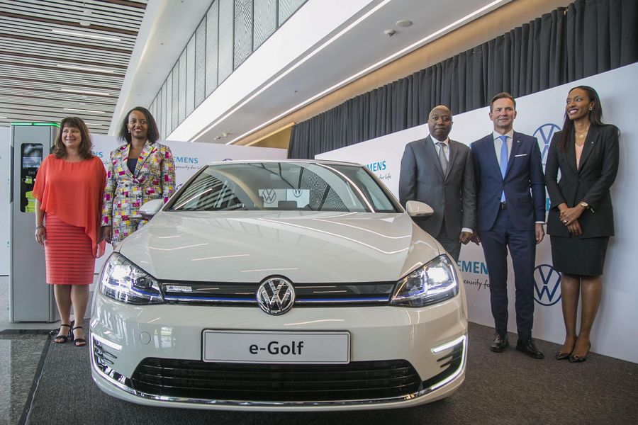 Electric vehicle charging — Volkswagen launched Africa's first electric vehicle pilot program in Kigali, choosing Rwanda because of its young urban population, supportive government and existing infrastructure investment